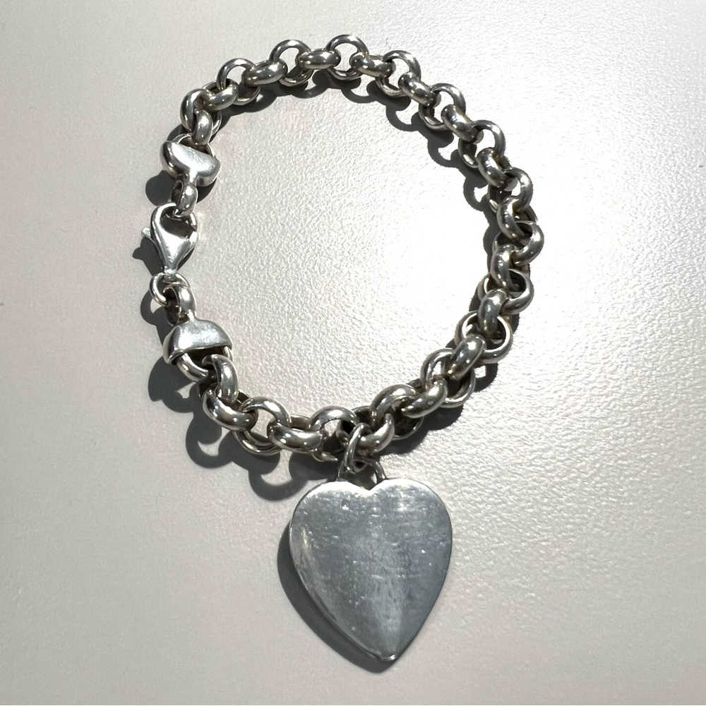 Vintage 925 Sterling Silver Heart Tag Charm Bracelet 7.75" - Picture 3 of 16